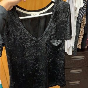 Black velvet V-neck shirt